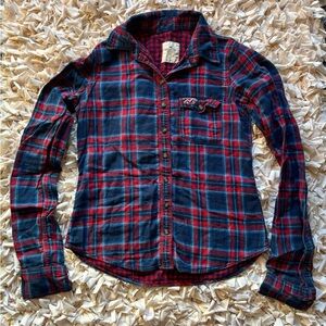 Hollister Navy and Red Plaid Shirt